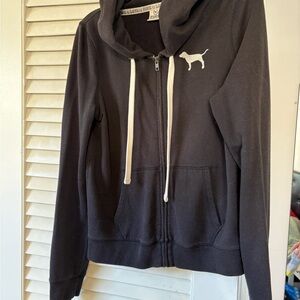PINK Victoria's Secret Black Hoodie with Logo Trim